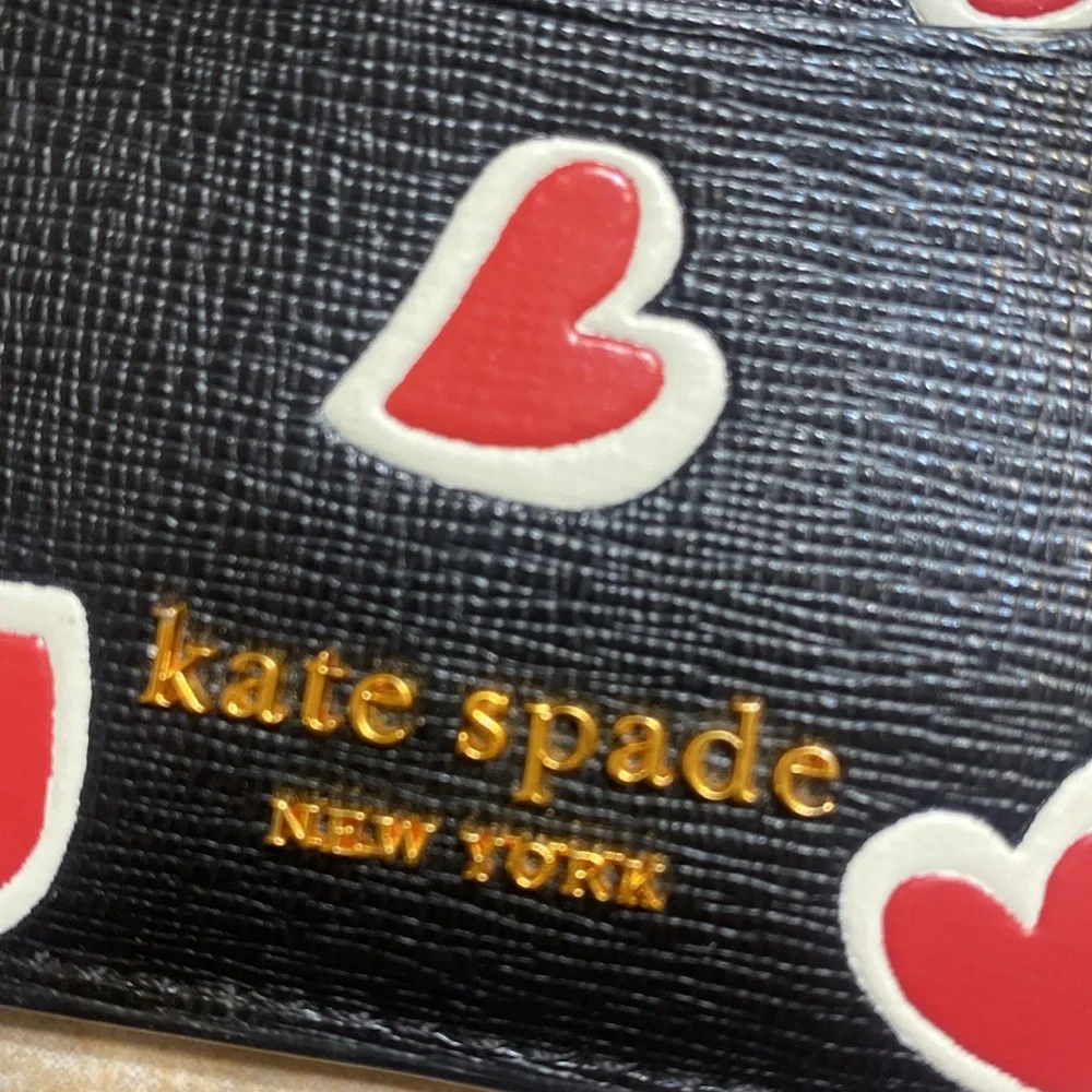 kate spade Morgan Stencil Hearts Embossed Printed Coin Card Case Wristlet Black - Picture 2 of 8